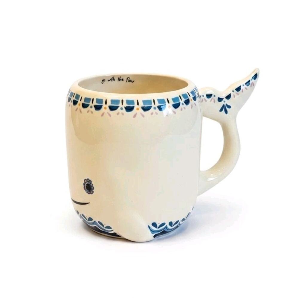 Whale Coffee Mug Fish Tail Handle "Go with the Flow" by Natural Life 16 oz